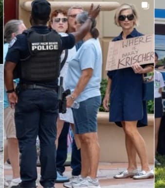 Victoria Doyle at a rally with a Where Is Barry Krischer sign