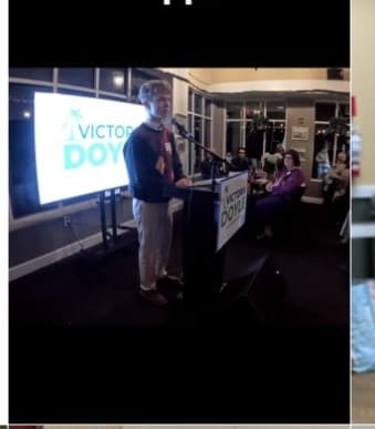 Campaign supporter speaking at a Victoria Doyle rally