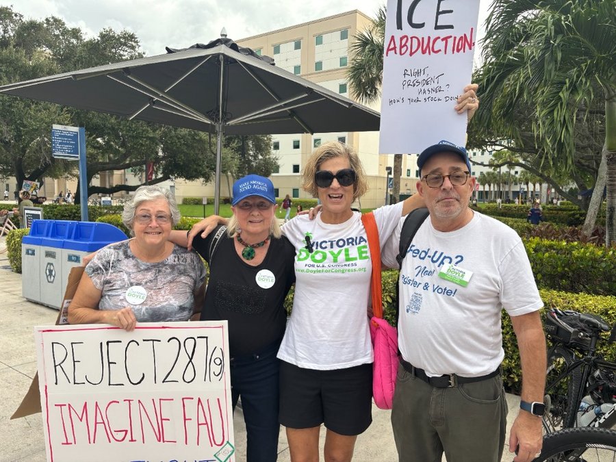 Victoria Doyle with supporters at a Florida Atlantic University community event