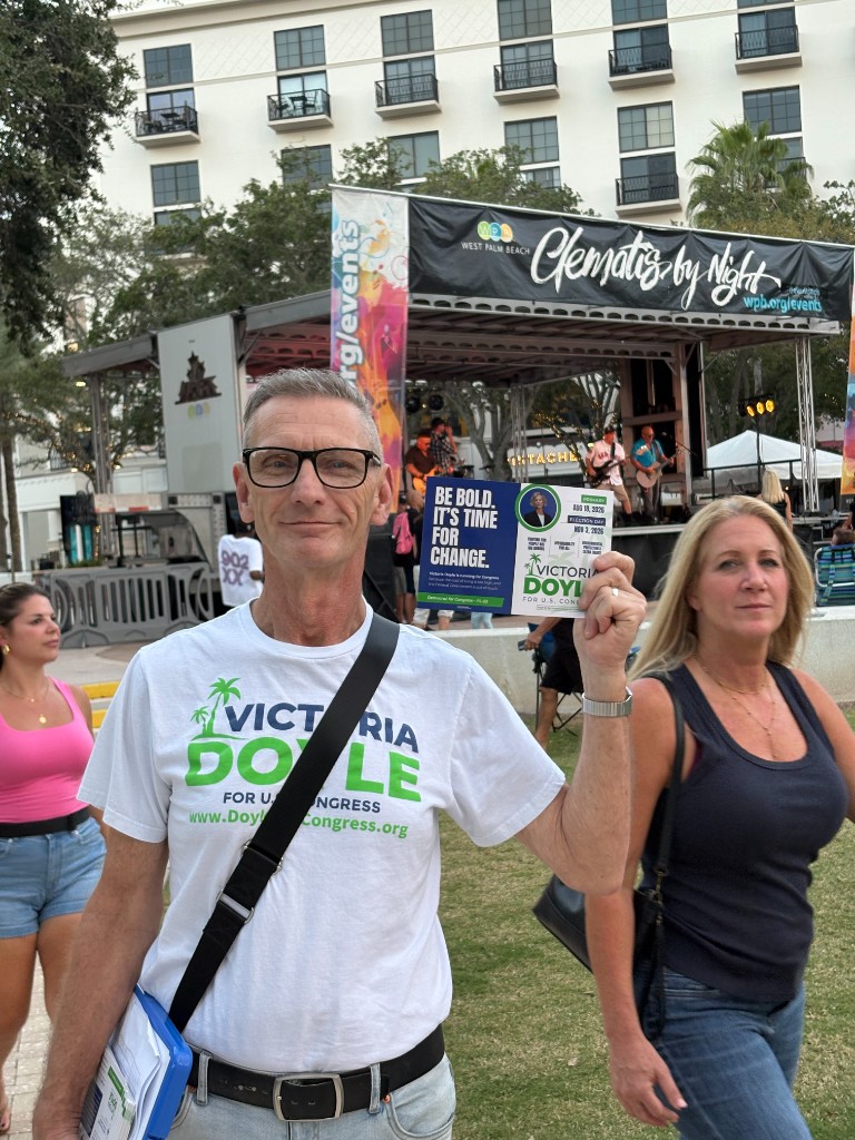 A Victoria Doyle volunteer canvassing at Clematis by Night in West Palm Beach